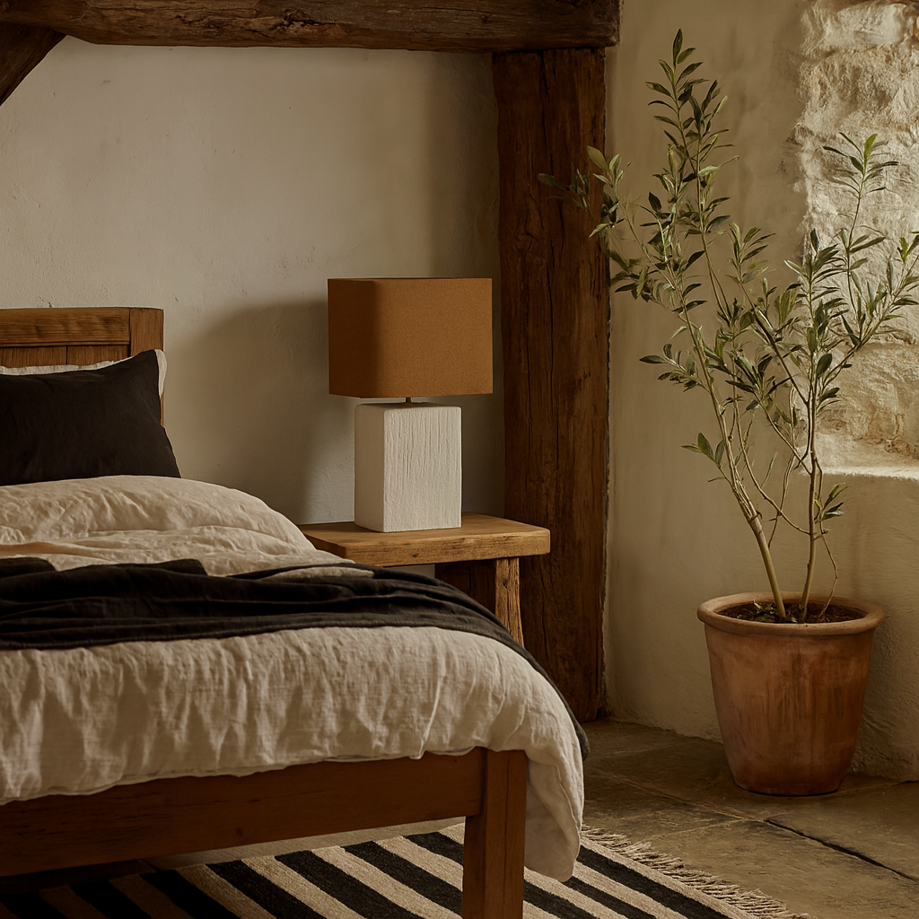 Long Island Small Rectangular White Bamboo Table Lamp with Ochre Shade