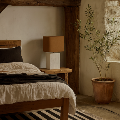 Long Island Small Rectangular White Bamboo Table Lamp with Ochre Shade