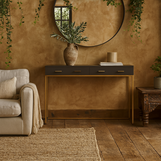 Mandalo Brown Shagreen and Brass 2 Drawer Console Table