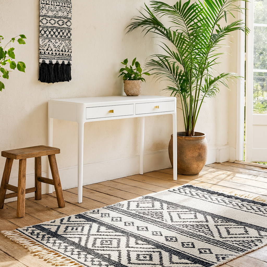 De Gaulle White Wood Grain Two Drawer Desk