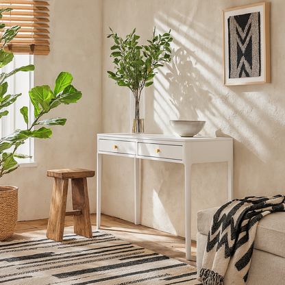 De Gaulle White Wood Grain Two Drawer Desk