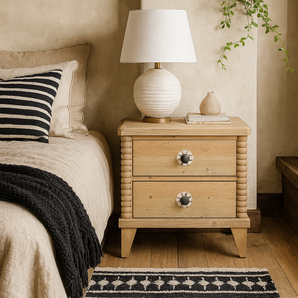 Euskadi Natural Pine Two Drawer Bedside Table