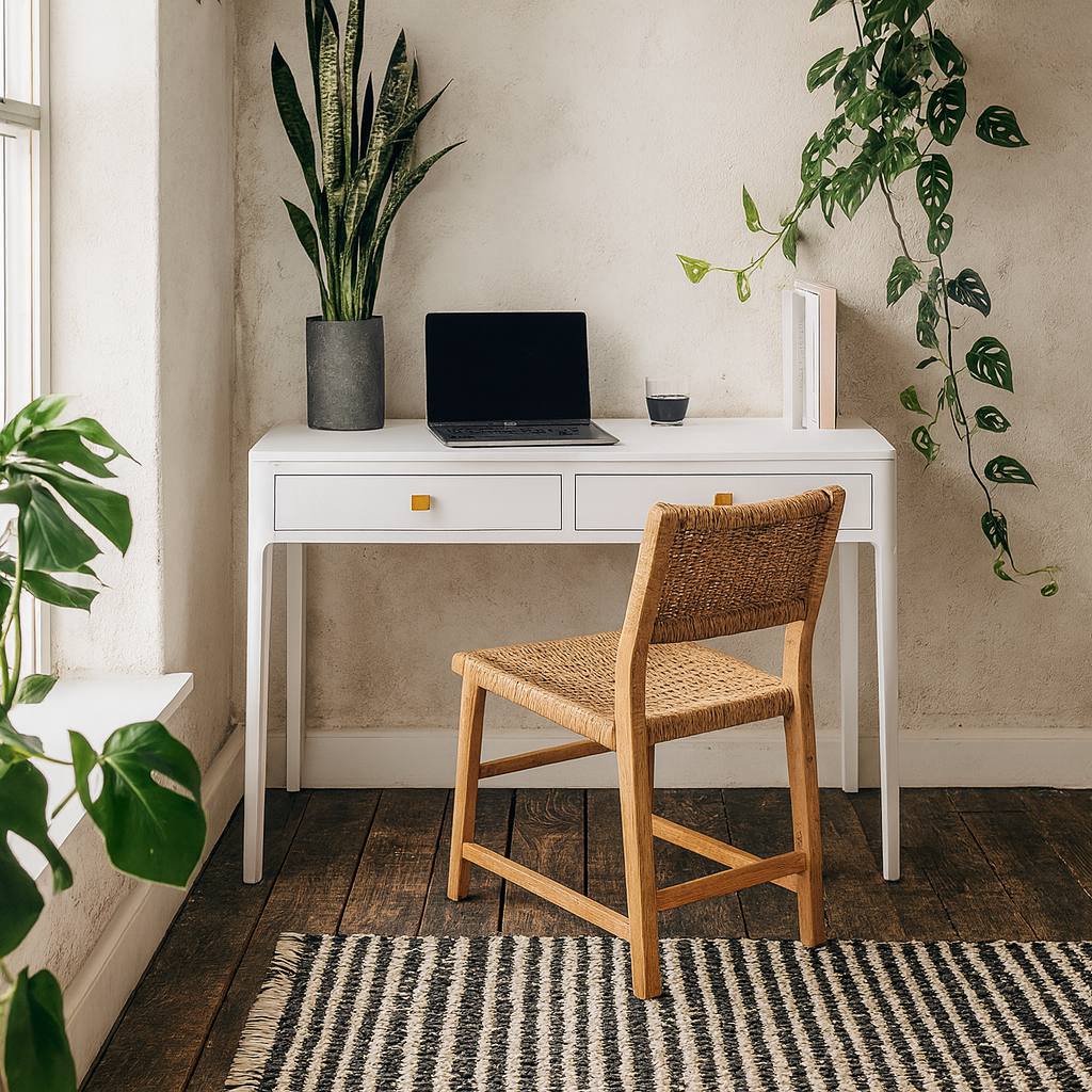 Paracuru White Wood Grain 2 Drawer Desk