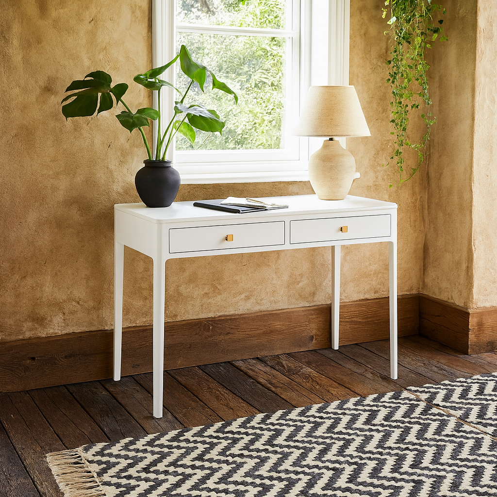 Paracuru White Wood Grain 2 Drawer Desk