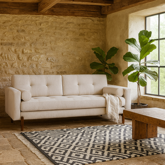 Curitiba Natural Textured Upholstered 3 Seater Sofa Wooden Legs
