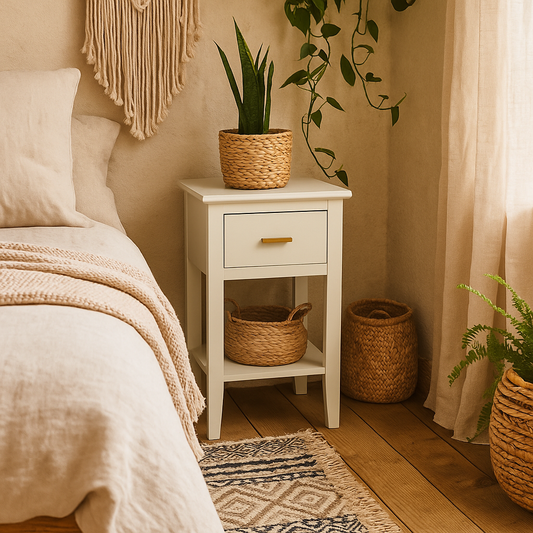 Parnaíba White Wood Grain 1 Drawer Bedside Table