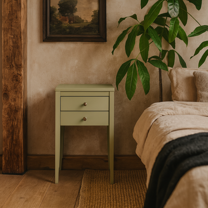 Pirenopolis Sage Green Wood Grain 2 Drawer Bedside Table