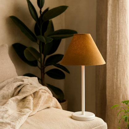 Long Island White Bamboo Table Lamp with Ochre Shade