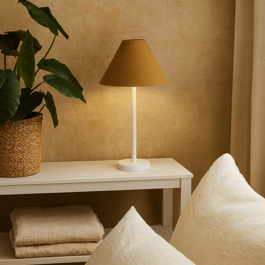 Long Island White Bamboo Table Lamp with Ochre Shade