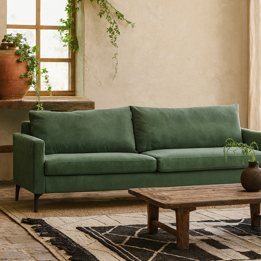 Buenafuente Green Velvet Upholstered 3 Seater Sofa
