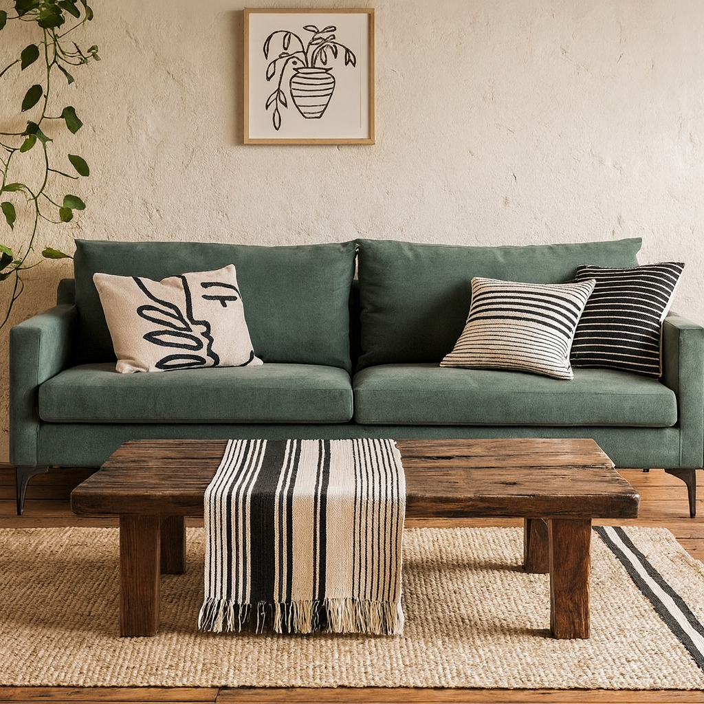 Buenafuente Green Velvet Upholstered 3 Seater Sofa