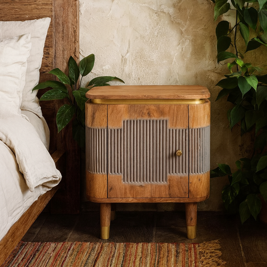 Idaho Natural Acacia Wood and Brass 2 Door Cabinet