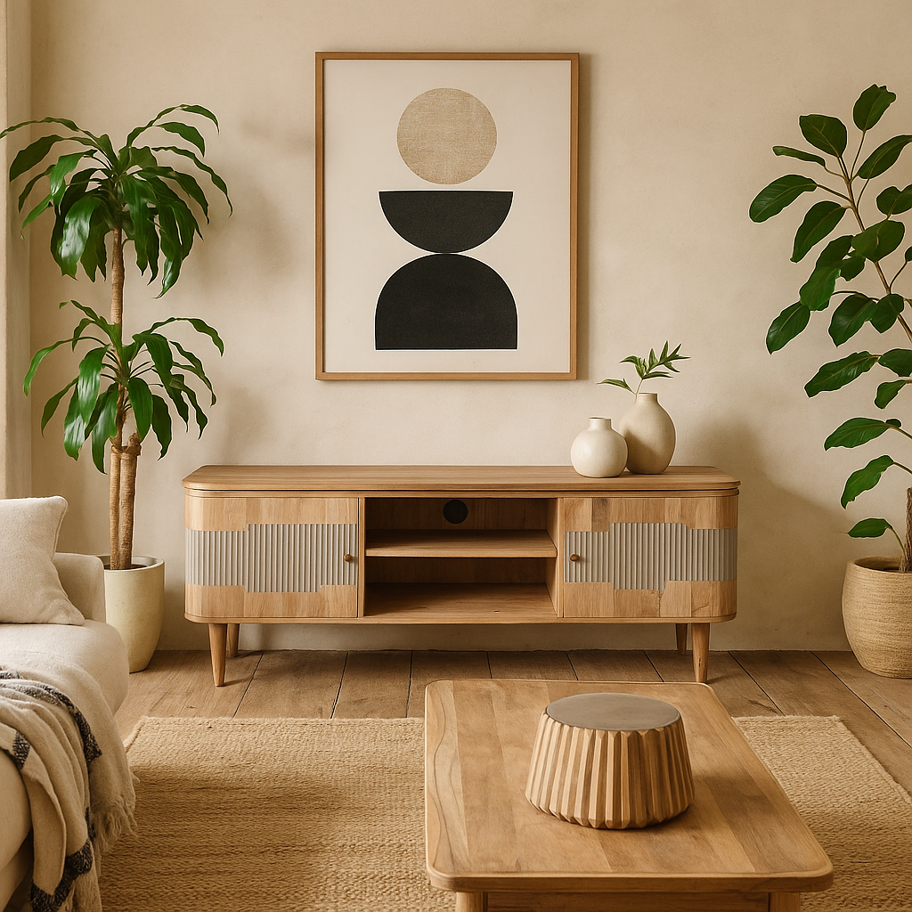 Idaho Natural Acacia Wood and Brass Two Door TV Unit