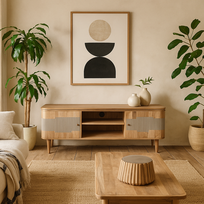 Idaho Natural Acacia Wood and Brass Two Door TV Unit