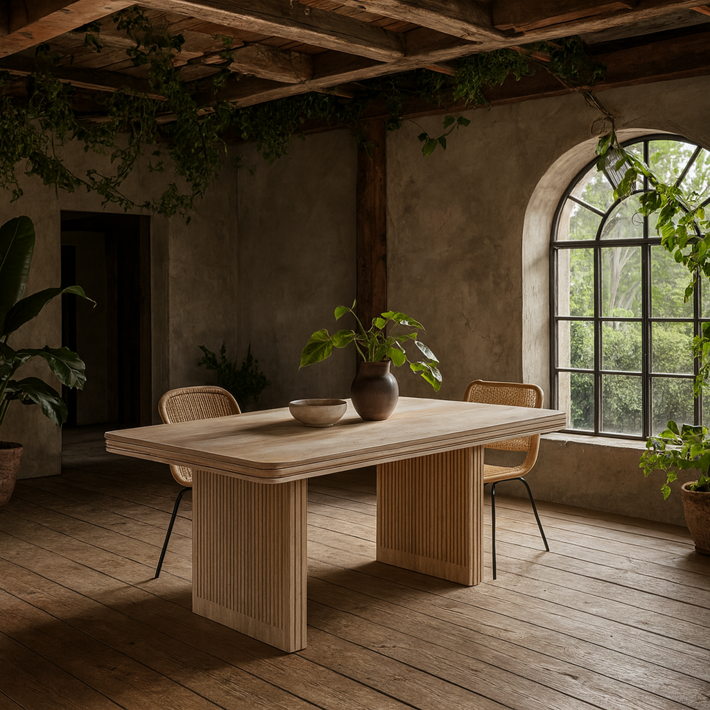 Arizona Natural Mango Wood Dining Table Fluted Panel Legs