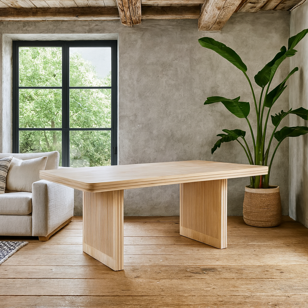 Arizona Natural Mango Wood Dining Table Fluted Panel Legs