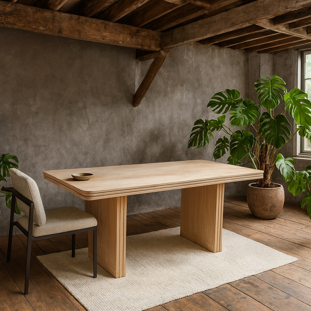 Arizona Natural Mango Wood Dining Table Fluted Panel Legs