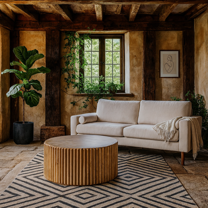 Arizona Carved Natural Mango Wood Round Coffee Table