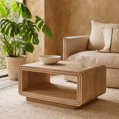 Arizona Carved Natural Mango Wood Open Coffee Table