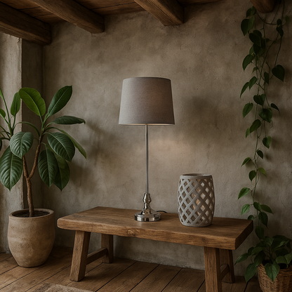 Şirince Chrome Table Lamp with Chevron Fabric Shade