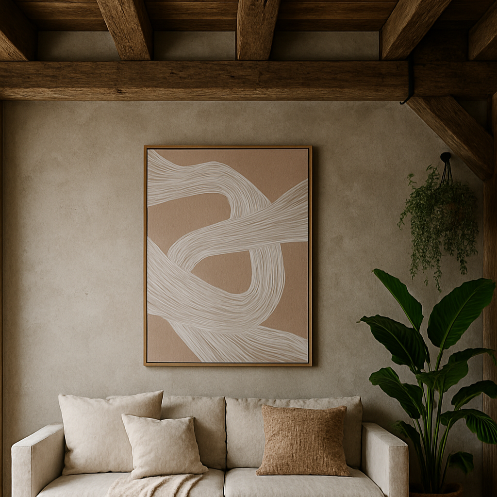 Naousa Coastal White and Cream Line Art In Frame