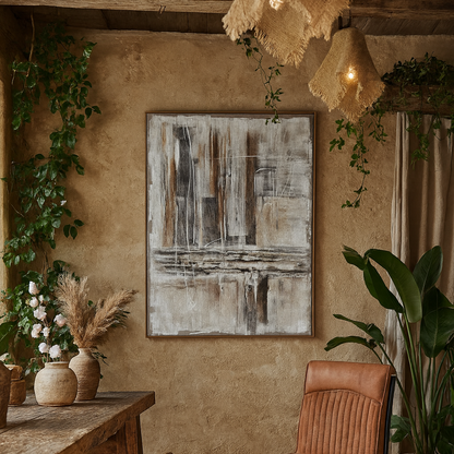 Aristi Hand Painted Raw Industrial Art Canvas In Frame