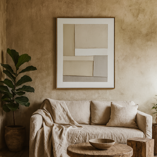 Chalaronne Horizontal Layered Geometric Soft Neutral Tones Framed Painting On Canvas