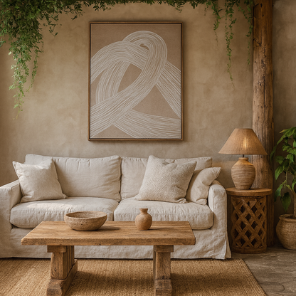 Naousa Coastal Cream and White Line Art In Frame