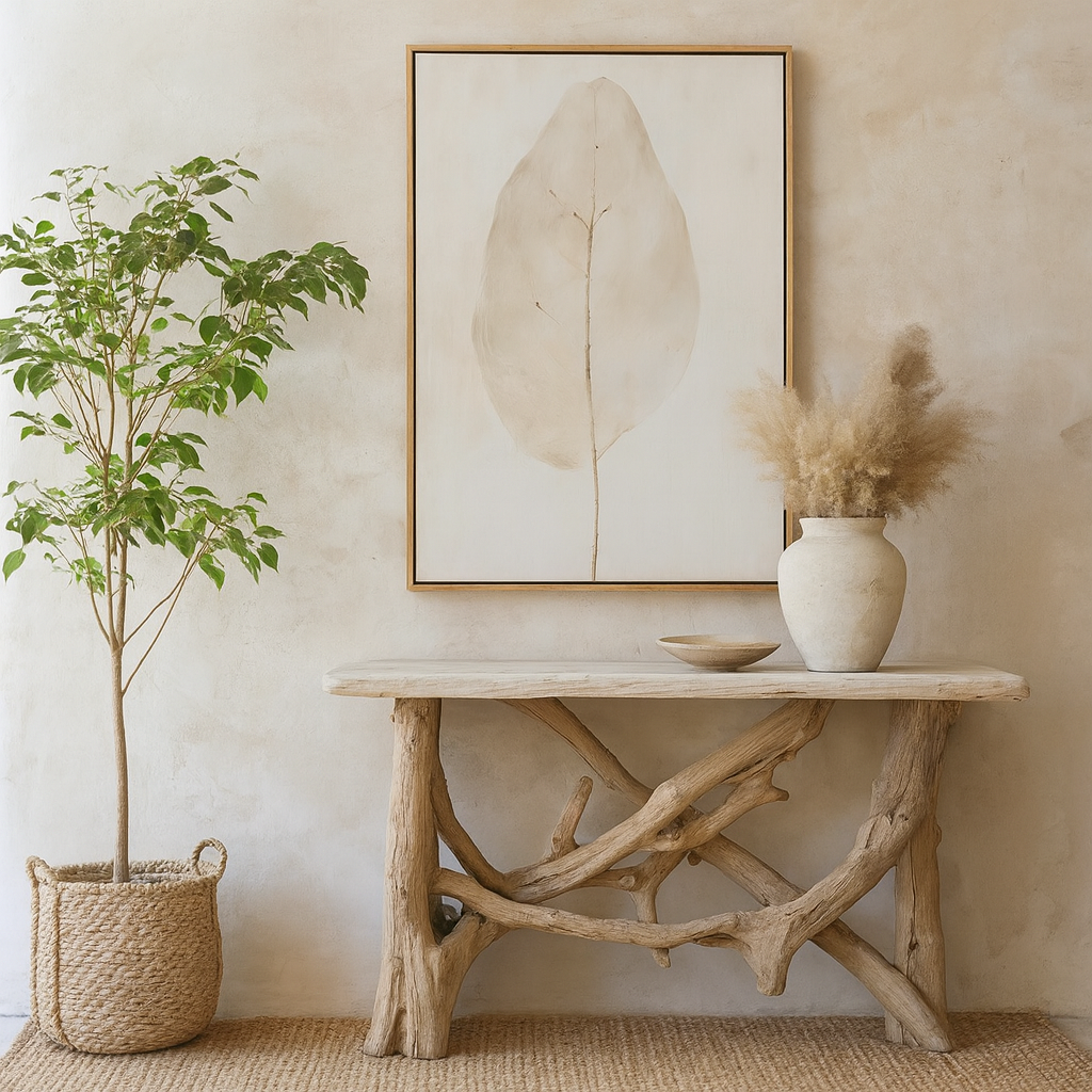 Filoti Botanical Hand Painted Minimalist Leaf Canvas In Frame