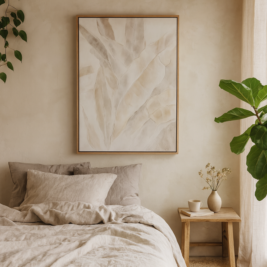 Frikes Muted Tones Abstract Botanical Hand Painted Canvas In Frame