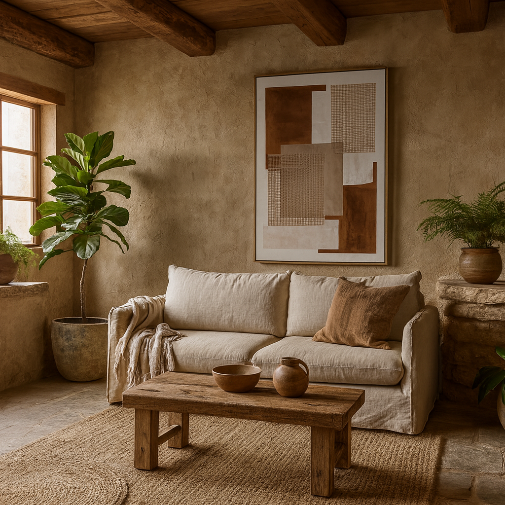 Arachova Brown Patchwork Hand Painted Canvas In Frame