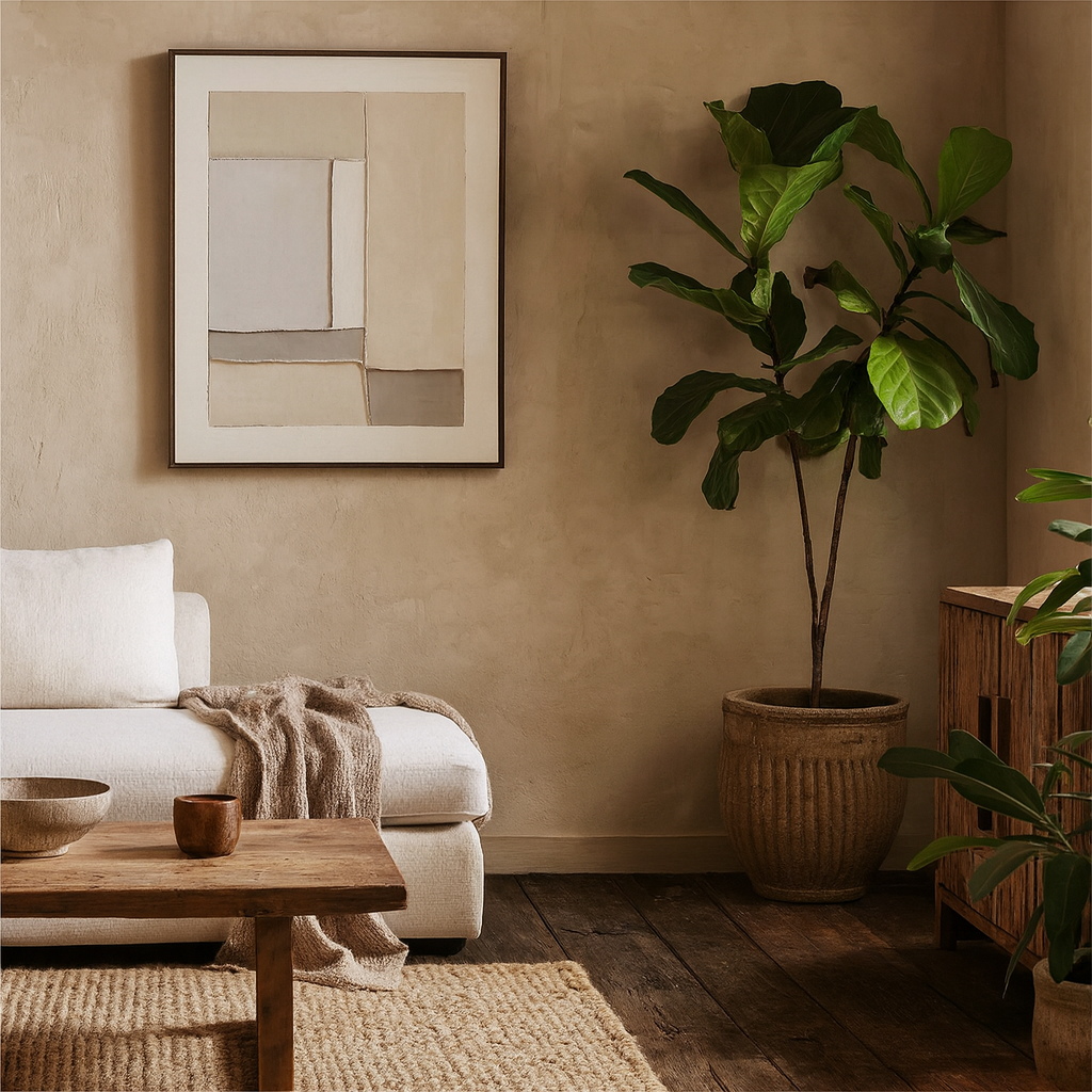 Chalaronne Vertical Layered Geometric Soft Neutral Tones Framed Painting On Canvas