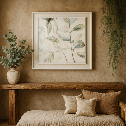 Gacilly Scandi Upward Leaf Framed Painting On Canvas