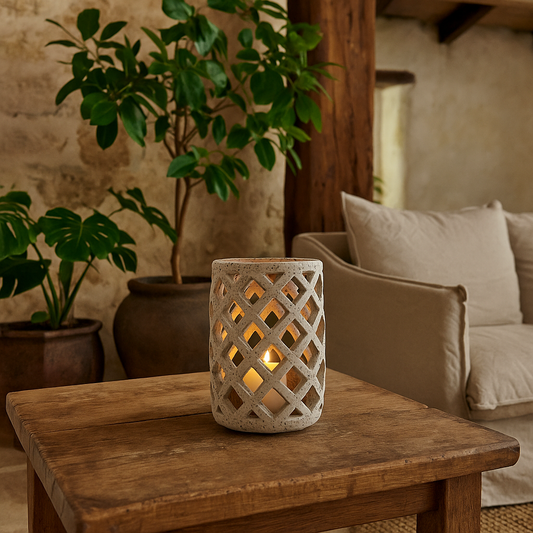 Grey Stone Effect Hurricane Lantern