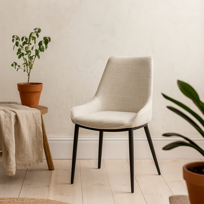 Antraigues White Fabric Dining Chair with Black Metal Legs