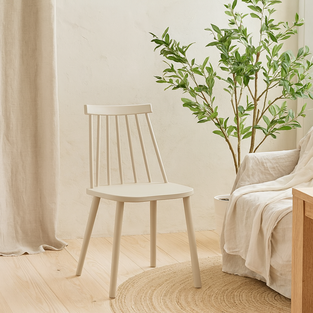 Bruniquel Putty Grey Scandinavian Plastic Chair Spindle Backrest