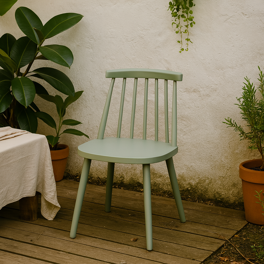 Bruniquel Sage Green Scandinavian Plastic Chair Spindle Backrest