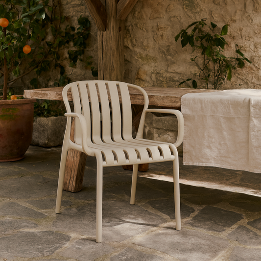Ollioules Putty Grey Slatted Outdoor Dining Chair with Armrest