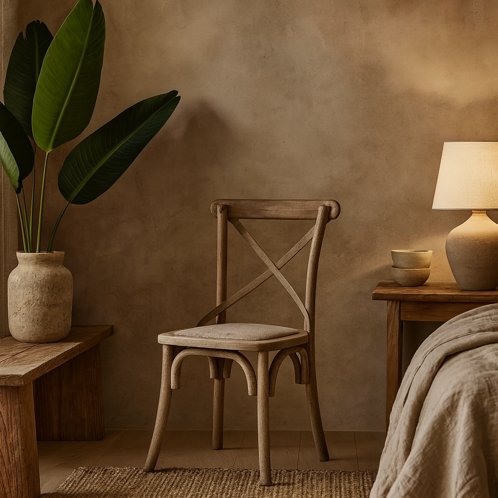 Figea Cross Back Wooden Chair With Rush Seat