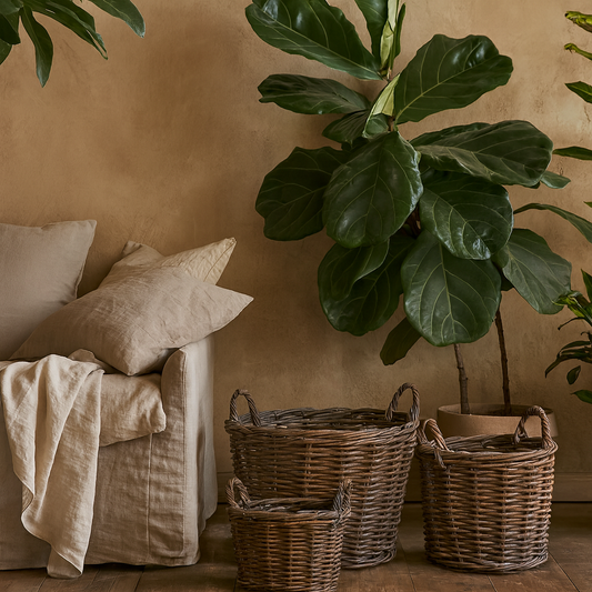 Set of 3 Nesting Kubu Rattan Round Storage Baskets with Handles