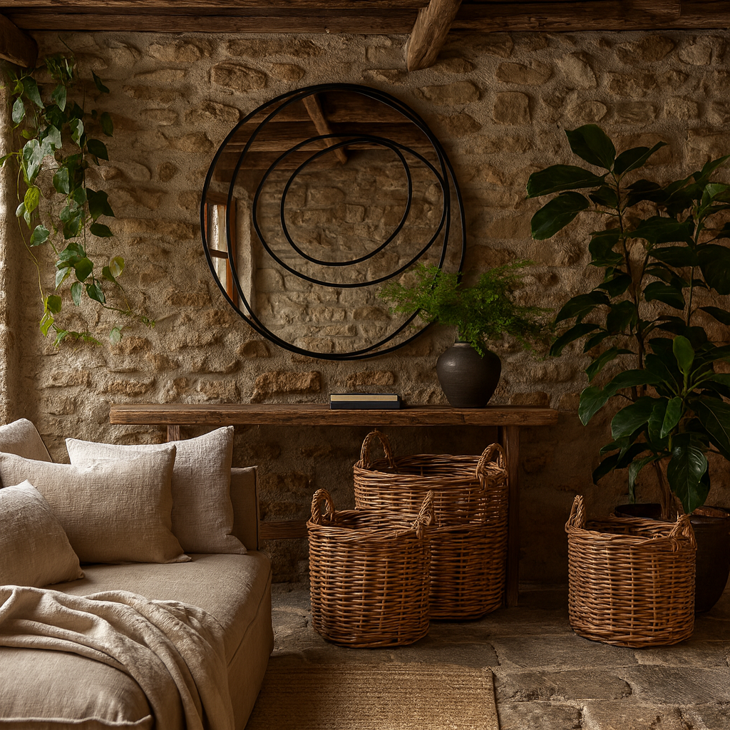 Large Abstract Black Swirl Frame Round Wall Mirror