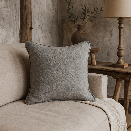 Starvale Grey Herringbone Pure Wool Cushion With Piped Edge
