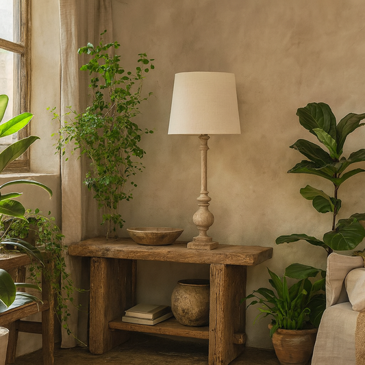 Thornvale Candlestick Wooden Table Lamp With Linen Shade