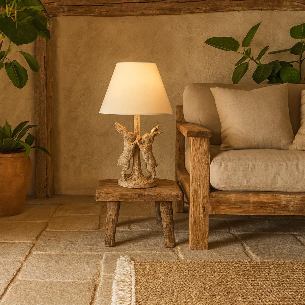 Stonewashed Marching Hares Table Lamp With Linen Shade