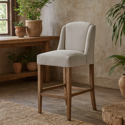 Parma Arched Warm Grey Upholstered Wooden Bar Stool Wooden Legs