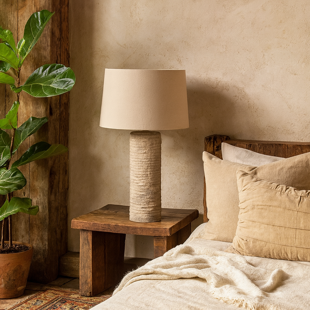 Florence Tall Grey Etched Aged Stoneware  Table Lamp