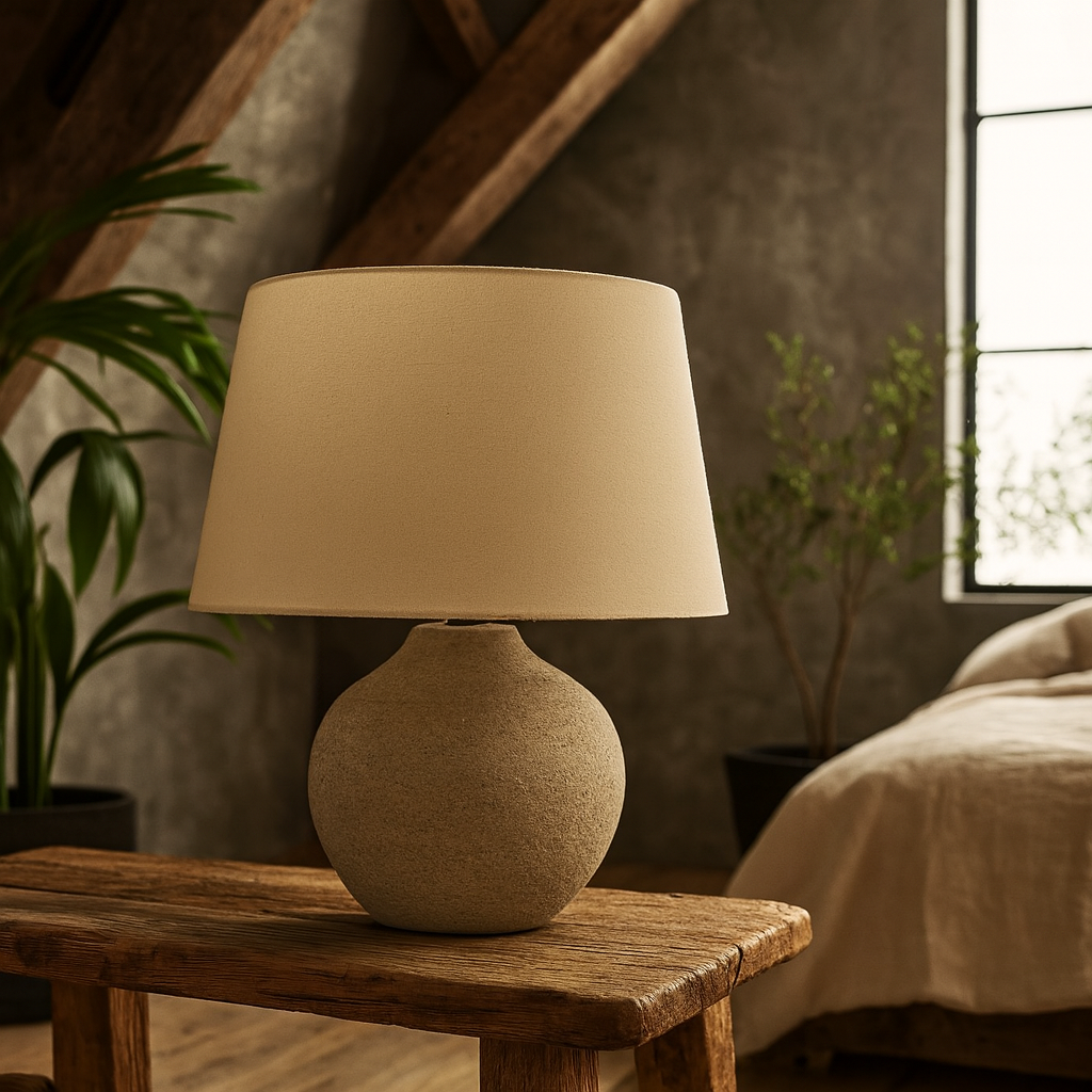 Mediterranean Inspired Natural Ceramic Table Lamp with Cream Shade