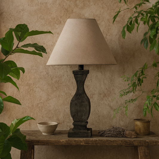 Mossfern Black Wooden Column Table Lamp