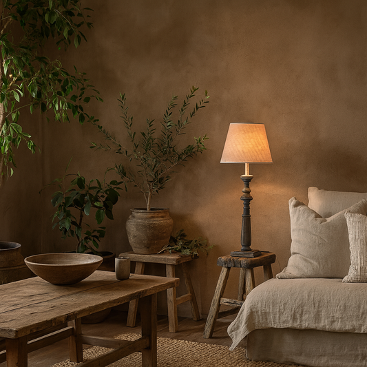 Mossfern Grey Washed Wooden Column Table Lamp