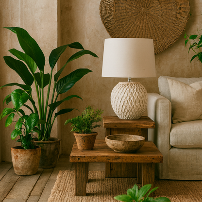 Bloomthorn Lattice Ceramic Table Lamp With Linen Shade